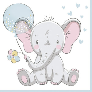 
                
                    Load image into Gallery viewer, Lunch Napkin - Baby Elephant with Blue Ballon
                
            