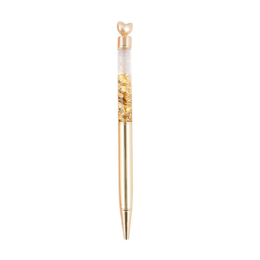 Writing Instrument - Luxury Glitter Confetti Floating Pen with HEART Accent (GOLD)