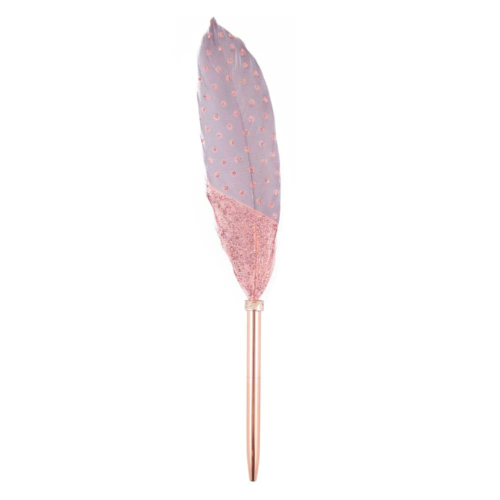 Writing Instrument (FEATHER PEN) - Glitter Dots on Purple/Pink Sparkles (Single Feather)
