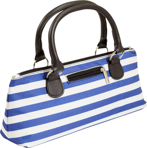 
                
                    Load image into Gallery viewer, Wine Clutch - BLUE STRIPES Insulated Single Bottle Wine Tote
                
            