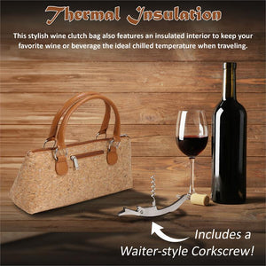 Wine Clutch - SILVER CORK Insulated Single Bottle Wine Tote