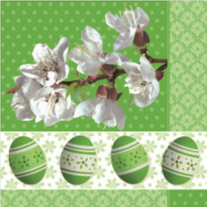 
                
                    Load image into Gallery viewer, Lunch Napkin - Easter (Cherry Blossom with Eggs Border) GREEN
                
            