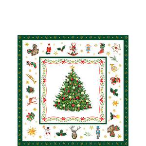 Cocktail Napkin - Christmas Evergreen WHITE