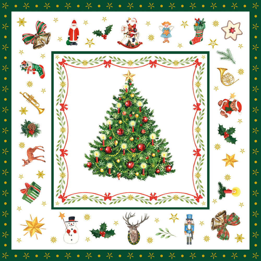 Lunch Napkin - Christmas Evergreen WHITE