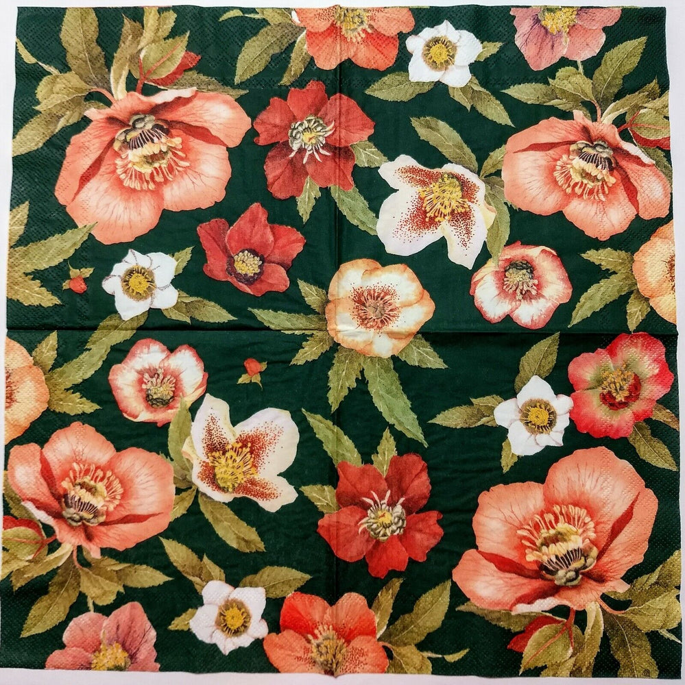 Cocktail Napkin - Winter Rose GREEN