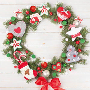 Serviette de table - Couronne de Noël avec décorations en feutre