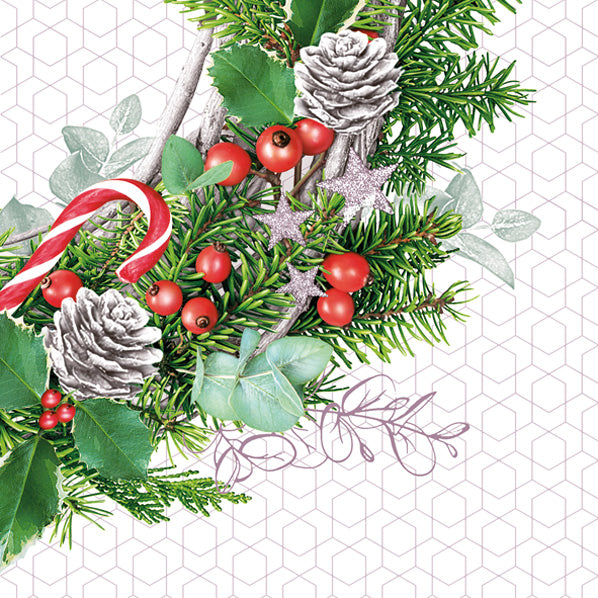 Lunch Napkin - Xmas Wreath on Graphic Background