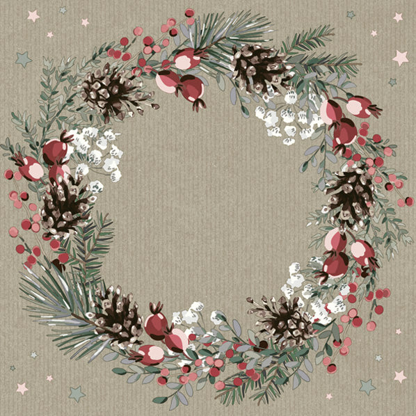 Lunch Napkin - Watercolour Wreath on Kraft