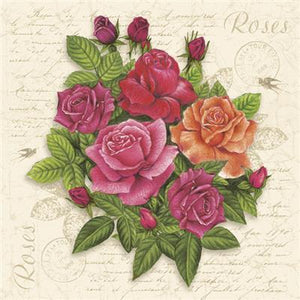 Serviette de table - Carte postale avec roses