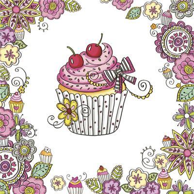 Serviette de table – Cupcake graphique sucré dans un cadre fleuri