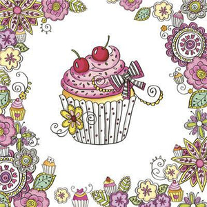 Lunch Napkin - Sweet Graphic Cupcake in Flower Frame