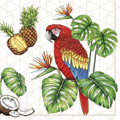 Lunch Napkin - Parrots with Tropical Motifs