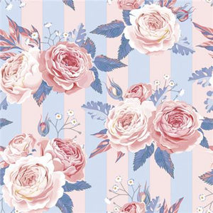Lunch Napkin - Pink Roses on Blue Stripes