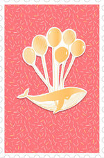 Greeting Card (Baby) - 3D Golden Whale with Balloons