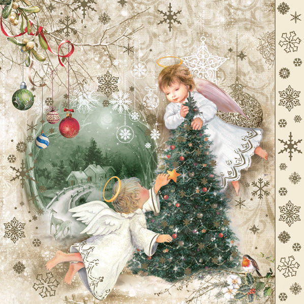 Lunch Napkin - Two Angels & Christmas Tree
