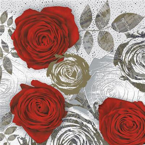 Lunch Napkin - Red Roses with Floral Prints