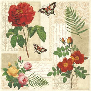 Serviette de table - Fleurs et papillons sur fond vintage