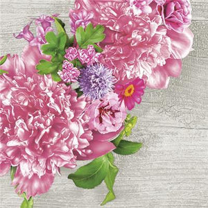 Lunch Napkin - Pink Wreath with Peonies on Grey