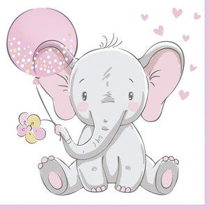 Serviette de table - Bébé éléphant avec ballon rose