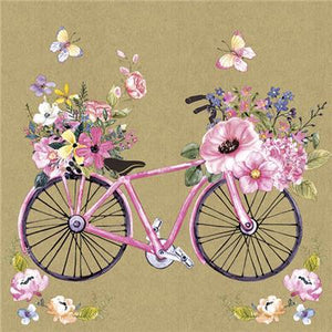 Lunch Napkin - Bicycle Full of Flowers on Kraft