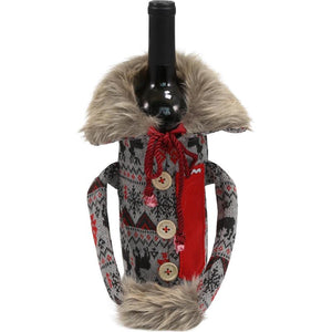 Wine Bottle Covers - Sweater REINDEER-GREY
