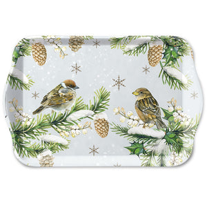 TRAY - Sparrows in Snow (13 x 21 cm)