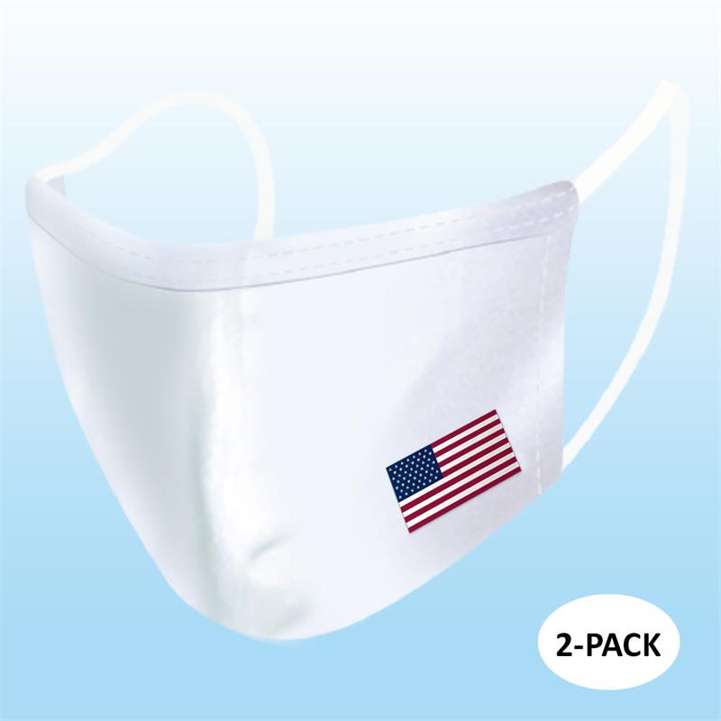 Face Mask - White with US Flag (Adult) - 2 PACK